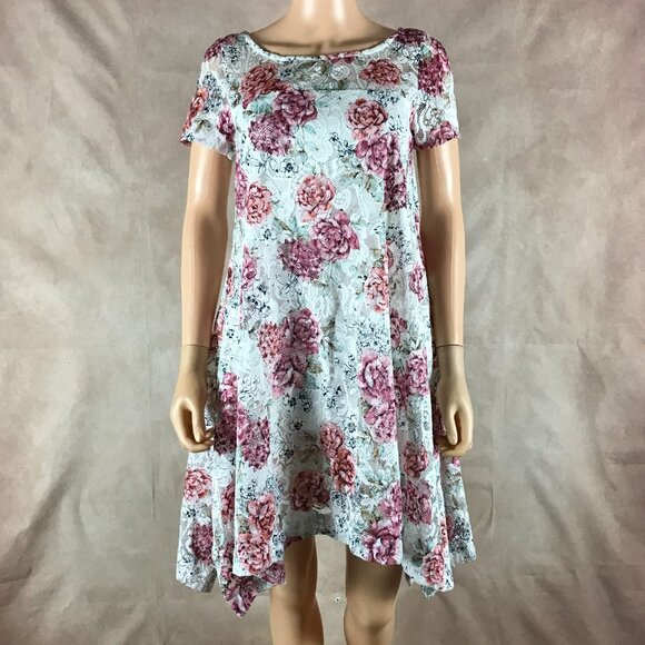 ROBBIE BEE Floral Lace Short Sleeve Asymmetrical Dress NEW Petite Medium - Picture 5 of 8